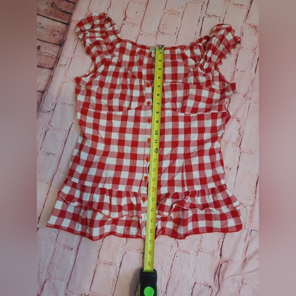 🤍 EUC Forever Red & White Button Down Checkered Top Size L - Picture 5 of 6